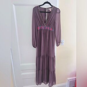 [VINTAGE] Flying Tomatoes maxi dress Grey, embroidered elastic waist- RARE FIND